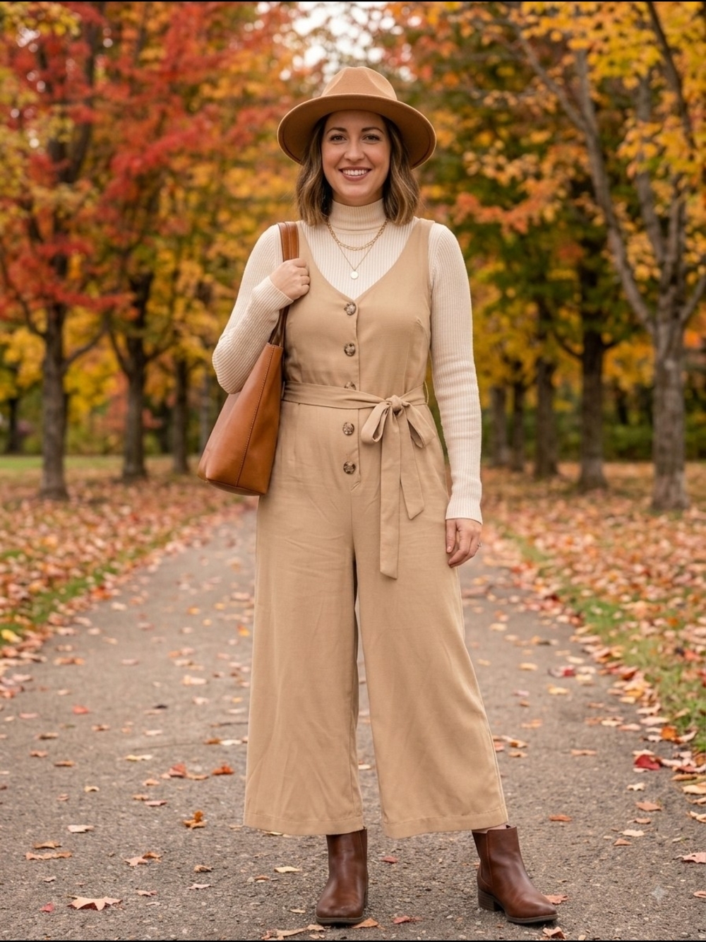 bailey blue Camel Tie-Waist Wide-Leg Jumpsuit